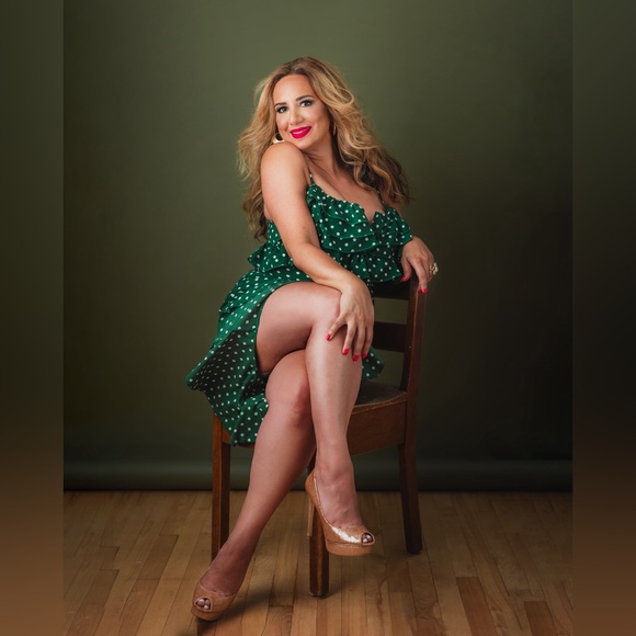 Green and White Ruffled Polka Dot Dress - Picture 1 of 7